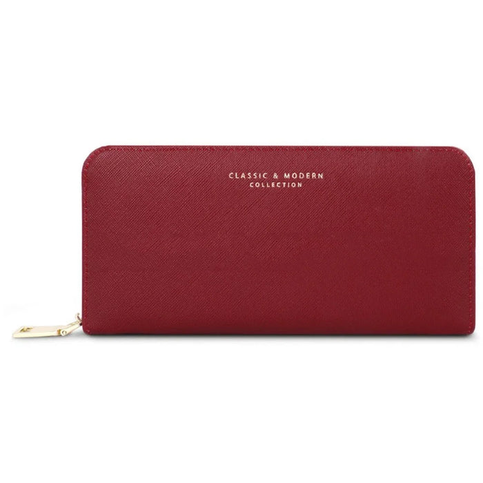 TAILIAN T9612-042 Cross Texture PU Leather Cellphone Clutch Women Zipper Long Wallet - Red - 1