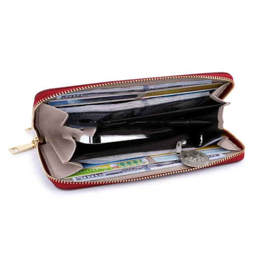 TAILIAN T9612-042 Cross Texture PU Leather Cellphone Clutch Women Zipper Long Wallet - Red - 2