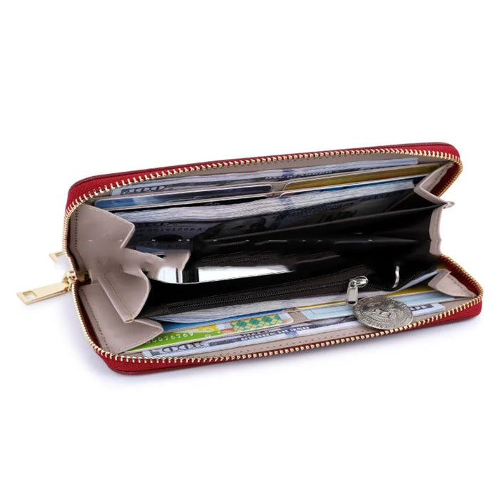 TAILIAN T9612-042 Cross Texture PU Leather Cellphone Clutch Women Zipper Long Wallet - Red - 2