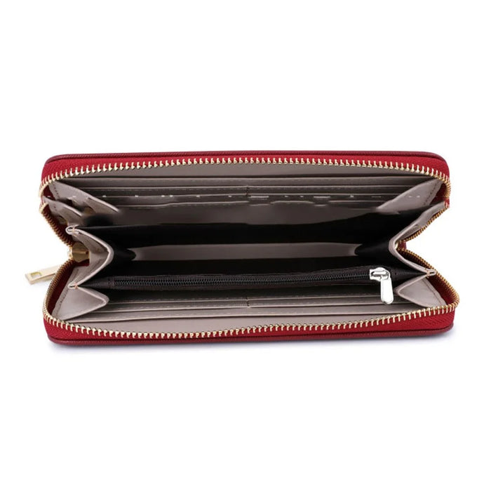 TAILIAN T9612-042 Cross Texture PU Leather Cellphone Clutch Women Zipper Long Wallet - Red - 3