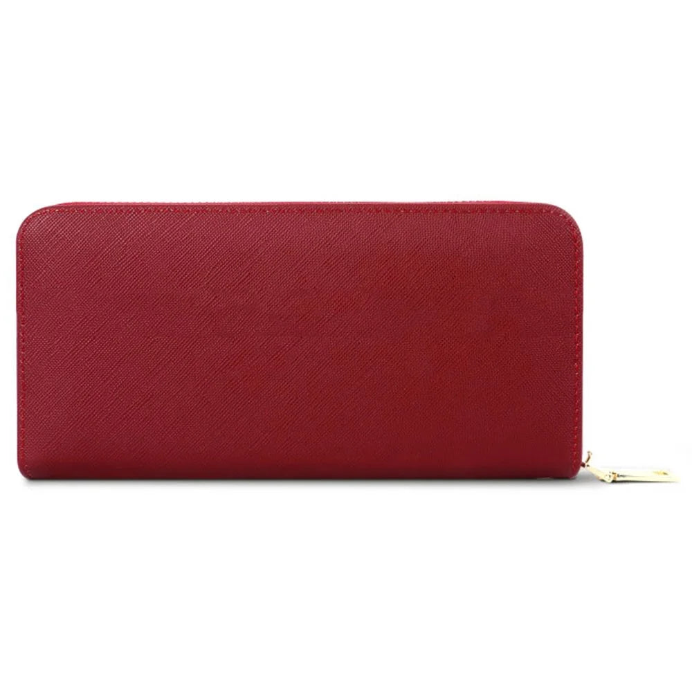 TAILIAN T9612-042 Cross Texture PU Leather Cellphone Clutch Women Zipper Long Wallet - Red - 4