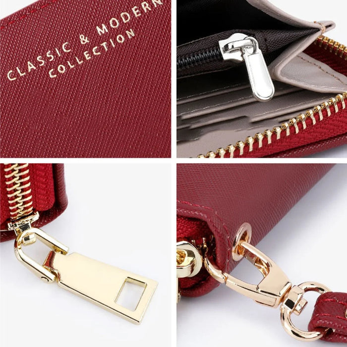 TAILIAN T9612-042 Cross Texture PU Leather Cellphone Clutch Women Zipper Long Wallet - Red - 6