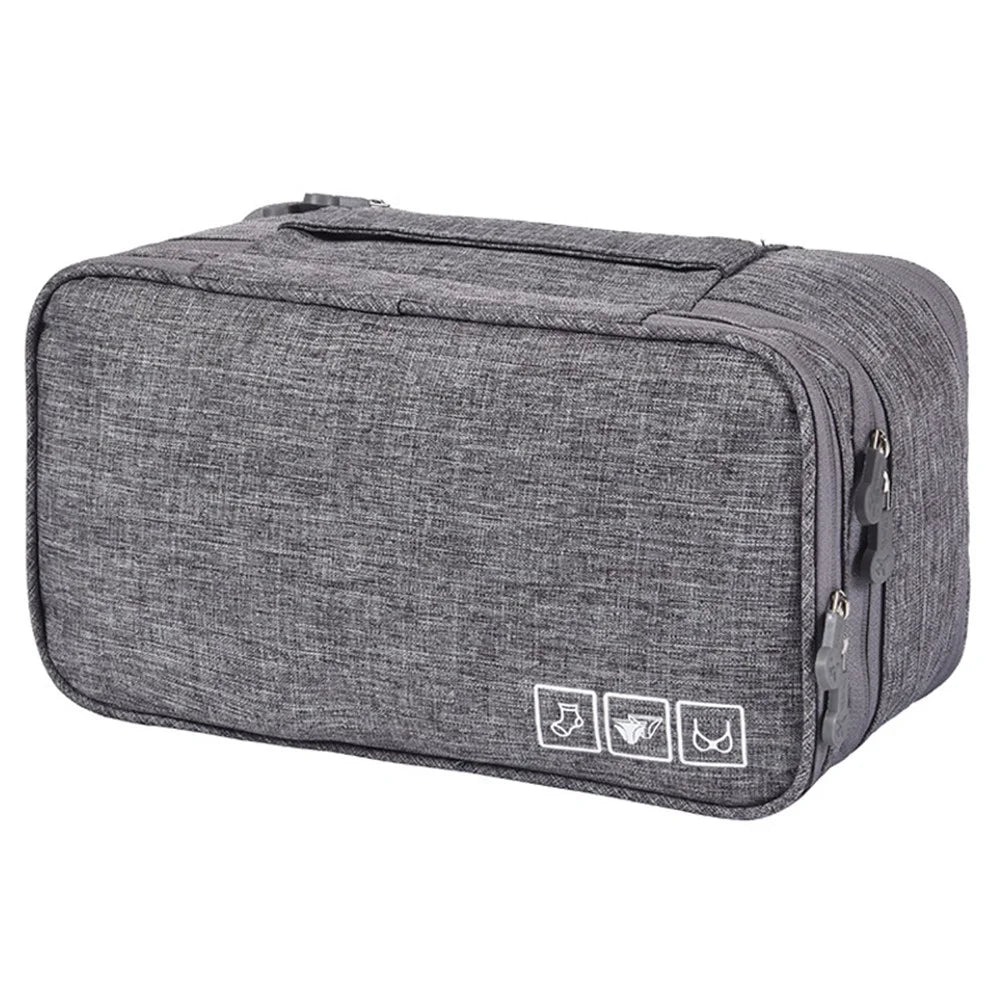 300D Cationic Fabric Travel Bra Underwear Storage Pouch Socks Cosmetics Clothes Storage Pouch for Men Women - Grey - 1