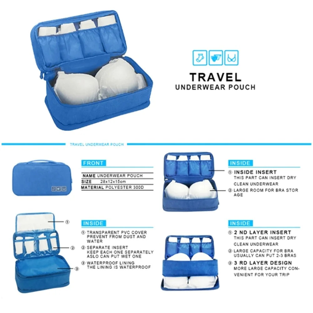 300D Cationic Fabric Travel Bra Underwear Storage Pouch Socks Cosmetics Clothes Storage Pouch for Men Women - Grey - 7