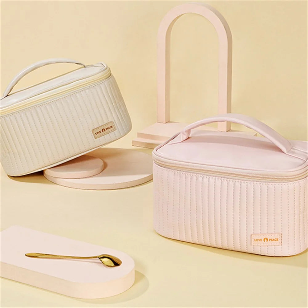 Wide Opening Cosmetic Brush Lotion Liquid Storage Pouch Portable PU Leather Makeup Organization Bag Travel Toiletry Storage Pouch - Pink - 3
