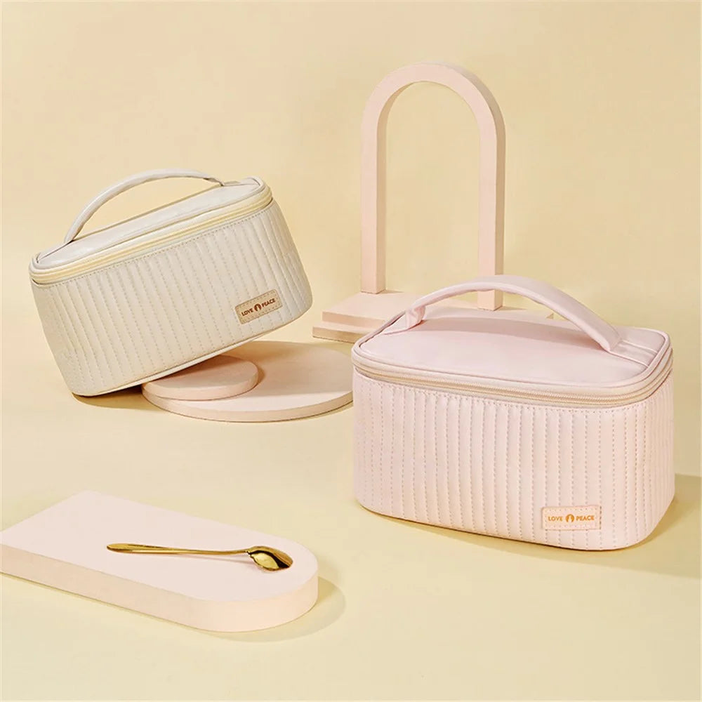 Wide Opening Cosmetic Brush Lotion Liquid Storage Pouch Portable PU Leather Makeup Organization Bag Travel Toiletry Storage Pouch - Pink - 5