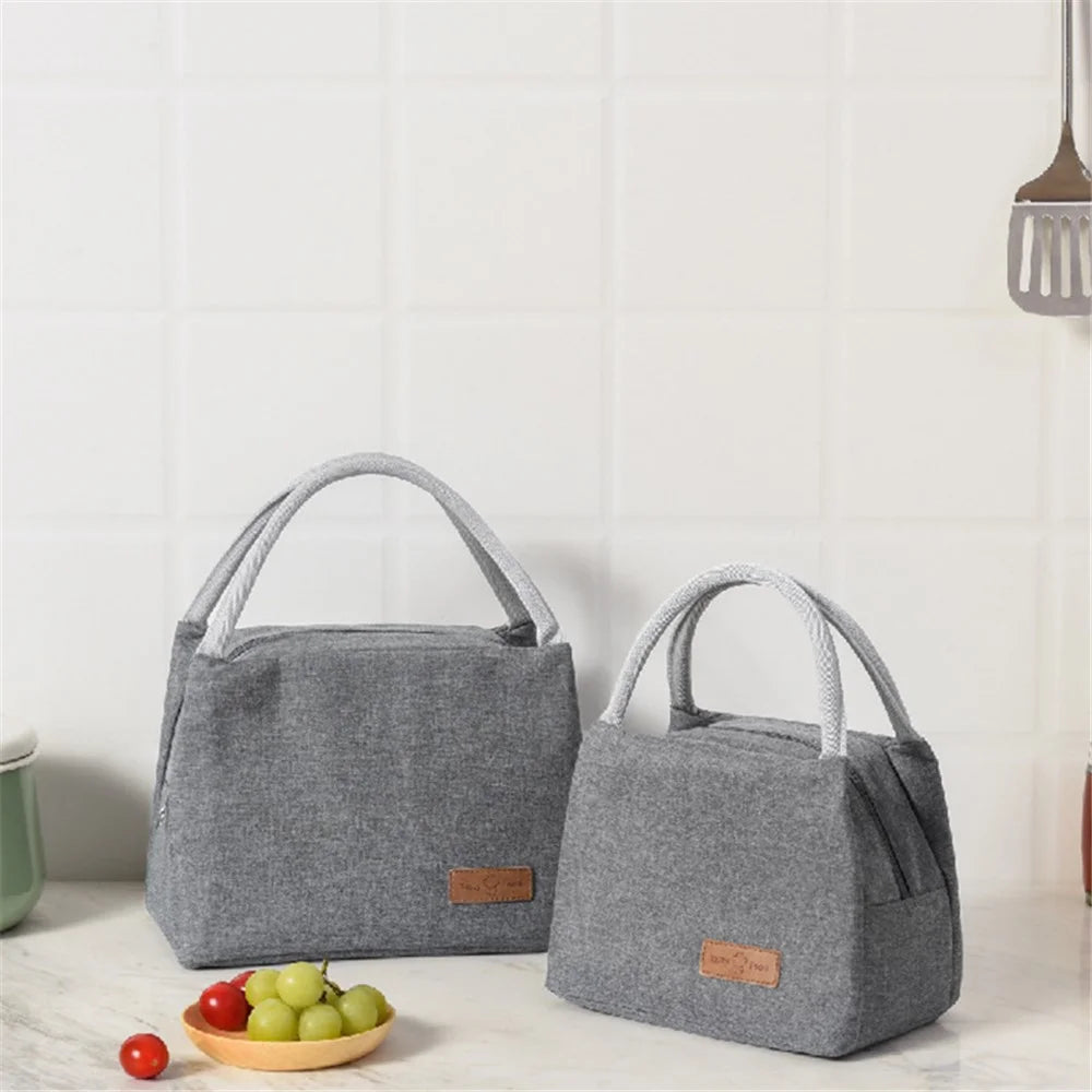 Outdoor Picnic Lunch Bag Oxford Cloth Handbag Thermal Insulated Lunch Box Tote Storage Pouch, Size: L - Grey - 3