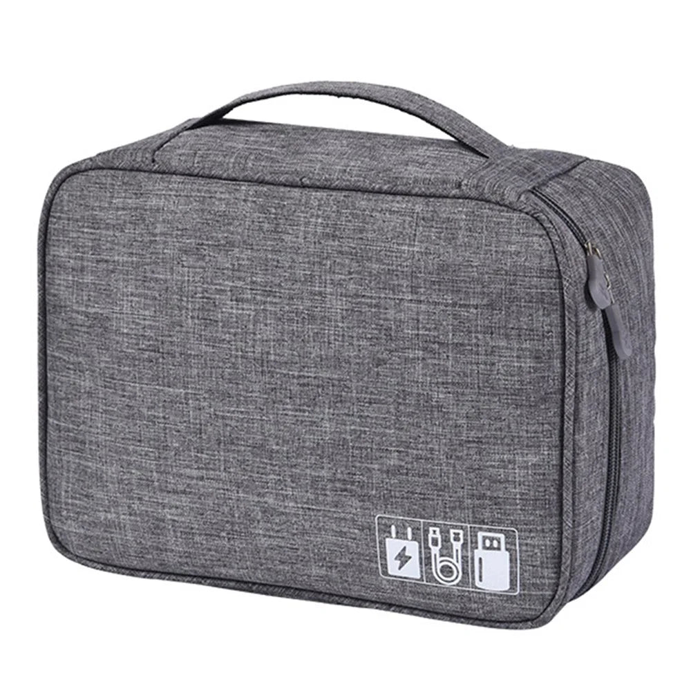 Water-Resistant Data Cable Digital Accessories Carrying Pouch 300D Cationic Fabric Handbag Power Bank Zipper Bag - Grey - 1