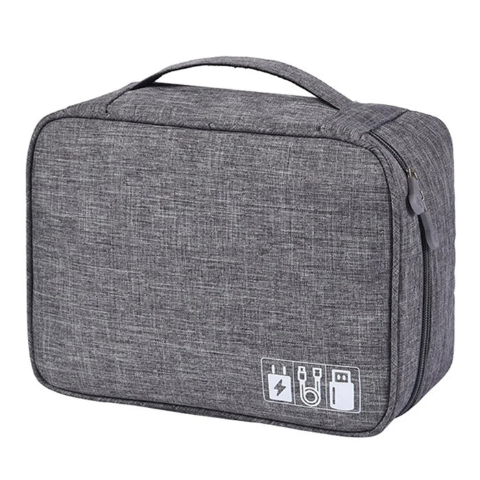 Water-Resistant Data Cable Digital Accessories Carrying Pouch 300D Cationic Fabric Handbag Power Bank Zipper Bag - Grey - 1