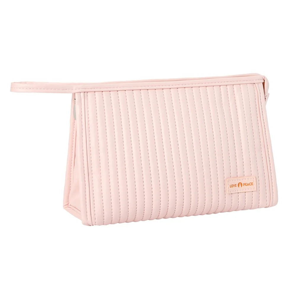 Portable Handbag Makeup Storage Pouch PU Leather Toiletries Cosmetic Storage Organizer Bag - Pink - 1