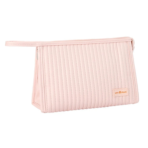 Portable Handbag Makeup Storage Pouch PU Leather Toiletries Cosmetic Storage Organizer Bag - Pink - 1