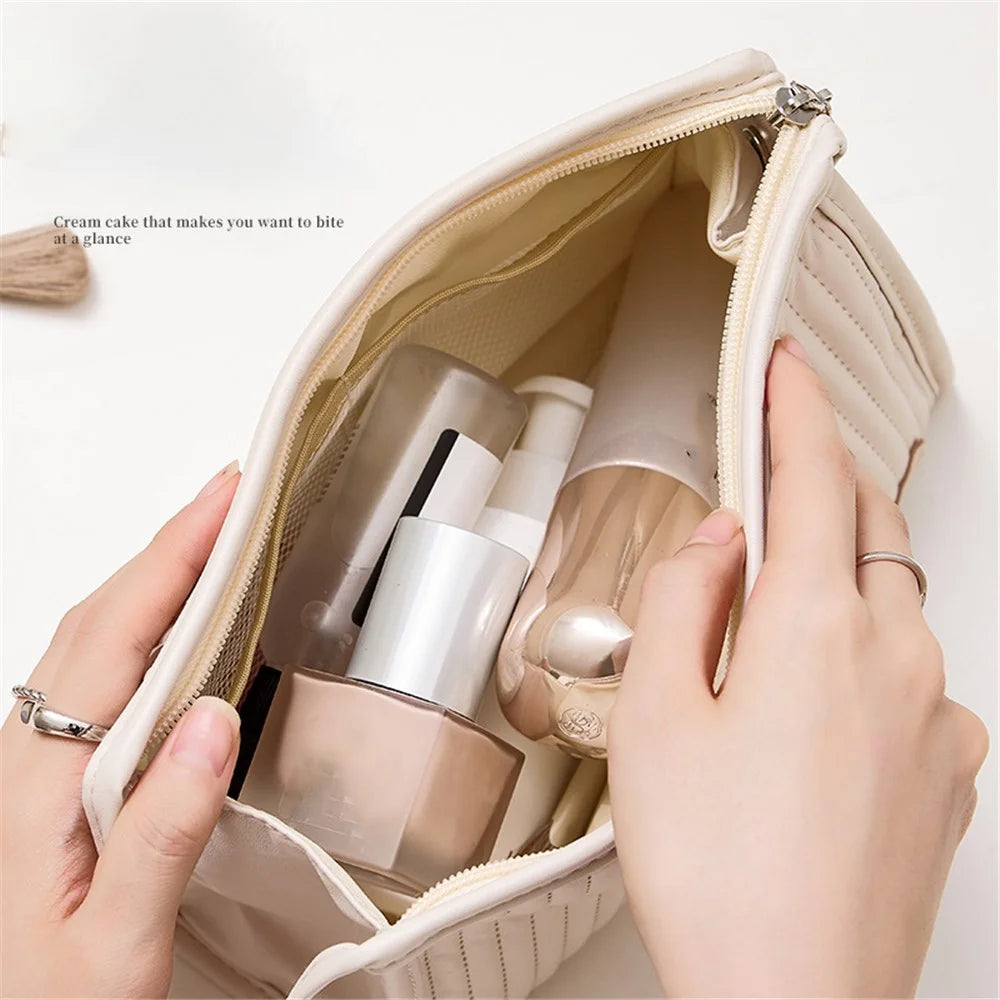 Portable Handbag Makeup Storage Pouch PU Leather Toiletries Cosmetic Storage Organizer Bag - Pink - 3