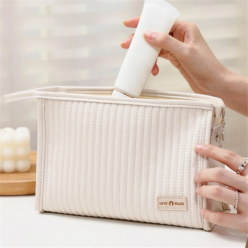Portable Handbag Makeup Storage Pouch PU Leather Toiletries Cosmetic Storage Organizer Bag - Pink - 5