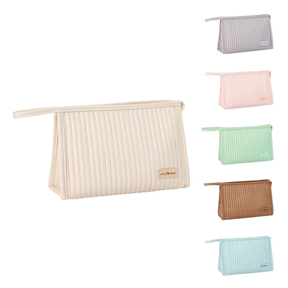 Portable Handbag Makeup Storage Pouch PU Leather Toiletries Cosmetic Storage Organizer Bag - Pink - 6