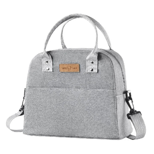 Shoulder Strap Carrying Lunch Bag Oxford Cloth Handbag Thermal Insulated Cooler Lunch Box Tote Storage Pouch - Grey - 1