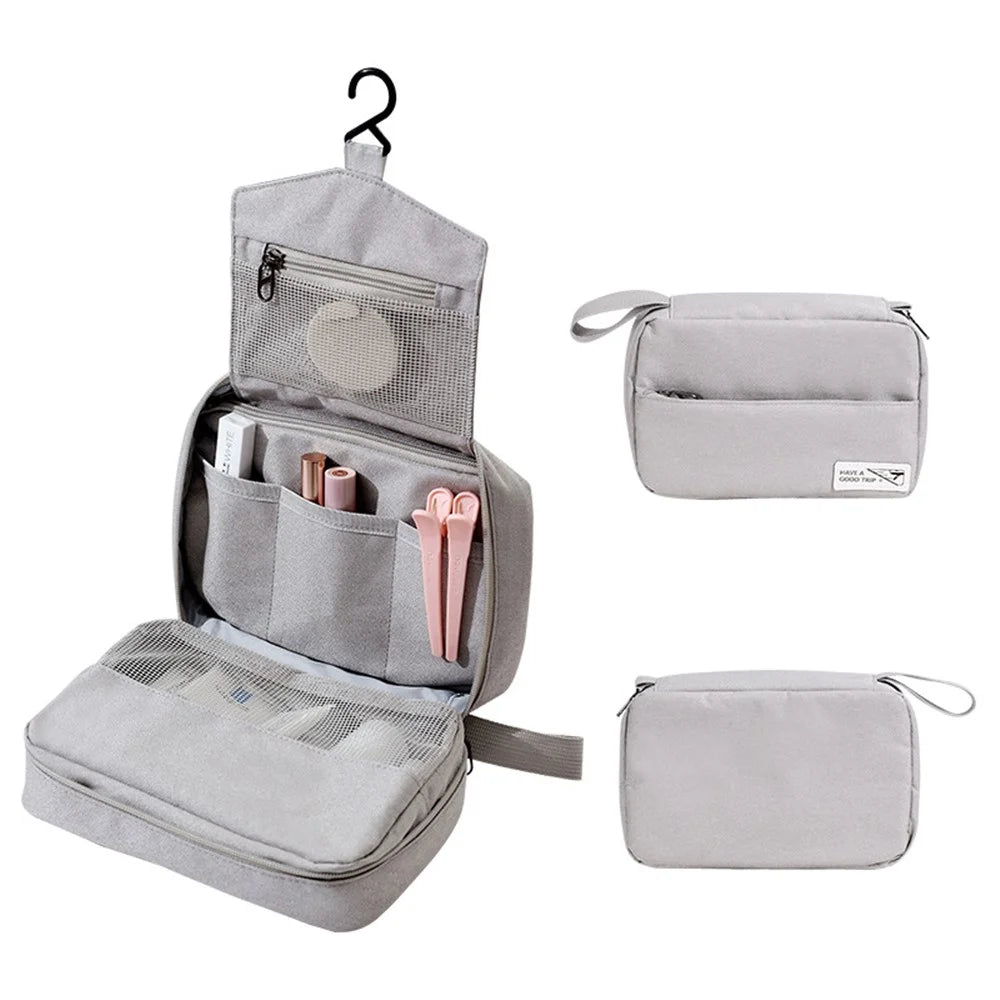 Portable Hanging Toiletry Bag Travel Bathroom Shower Polyester Storage Bag Cosmetic Organizer - Grey - 2