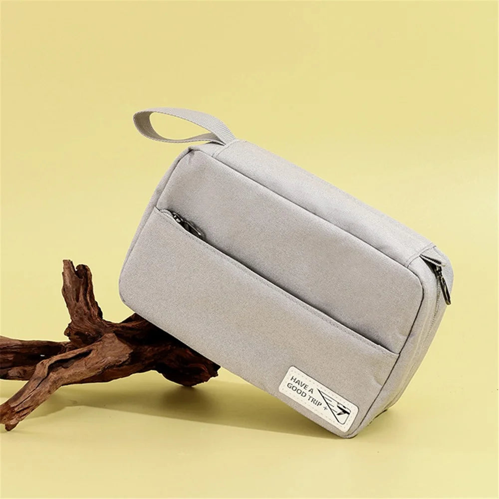 Portable Hanging Toiletry Bag Travel Bathroom Shower Polyester Storage Bag Cosmetic Organizer - Grey - 5