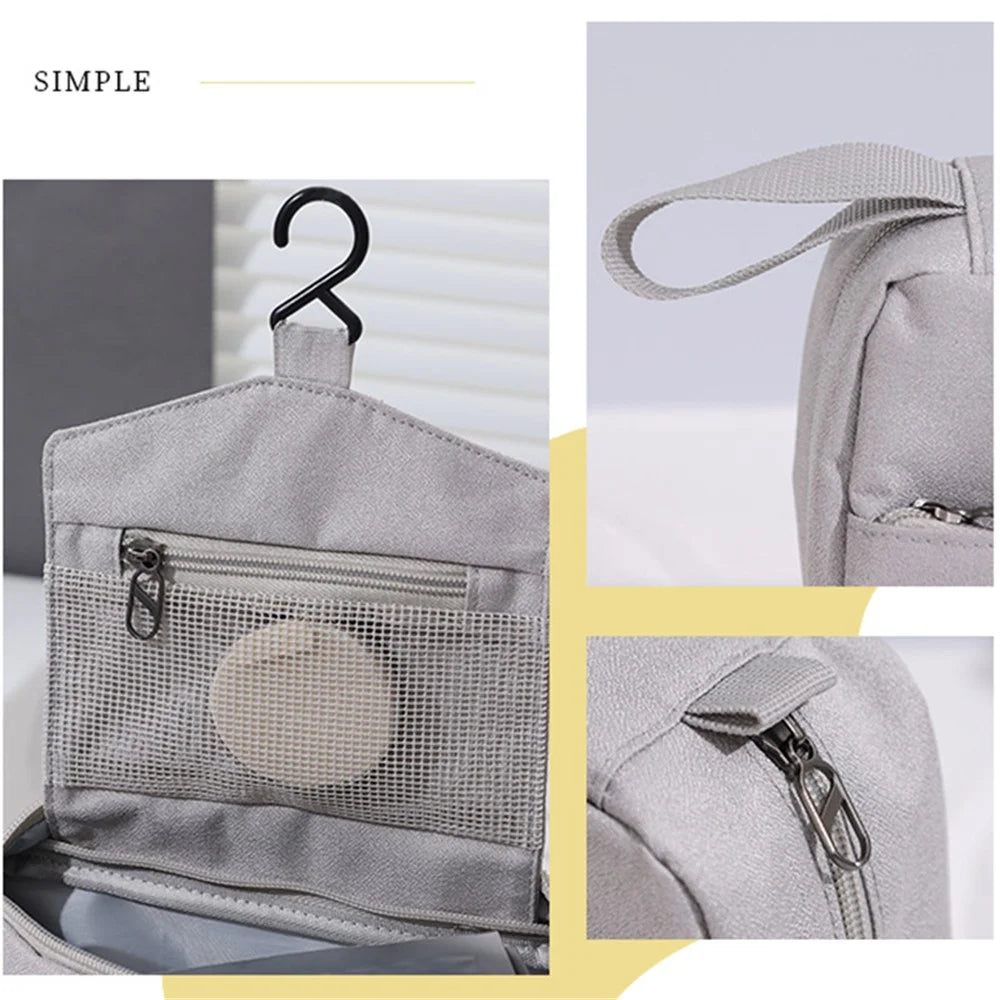 Portable Hanging Toiletry Bag Travel Bathroom Shower Polyester Storage Bag Cosmetic Organizer - Grey - 6