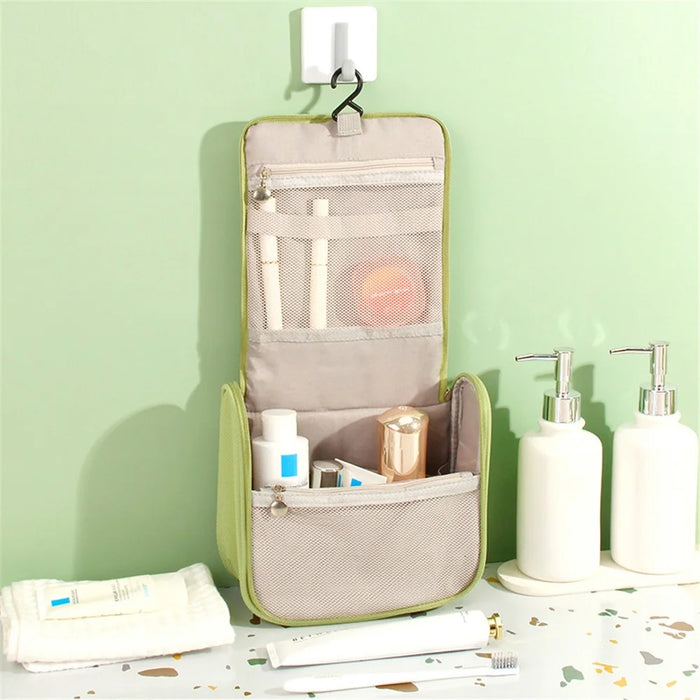 Portable Hanging Toiletry Wash Bag Polyester Waterproof Cosmetics Storage Bag Handbag - Green - 2