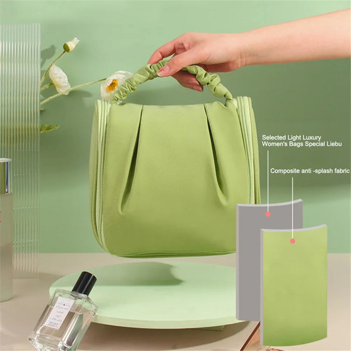 Portable Hanging Toiletry Wash Bag Polyester Waterproof Cosmetics Storage Bag Handbag - Green - 3