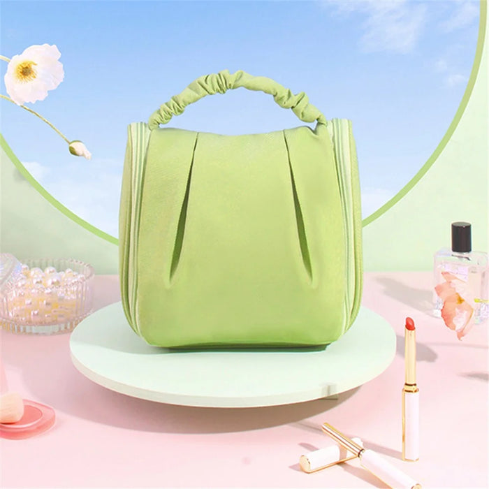 Portable Hanging Toiletry Wash Bag Polyester Waterproof Cosmetics Storage Bag Handbag - Green - 7