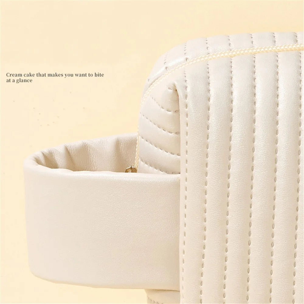 PU Leather Cosmetic Storage Bag Portable Travel Toiletry Makeup Pouch Organizer - Beige - 6