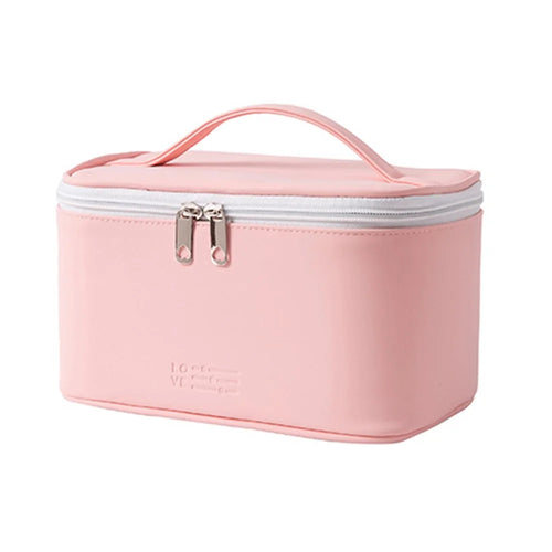 PU Leather Cosmetic Handbag Makeup Organizer Pouch Portable Travel Toiletry Bag - Pink - 1