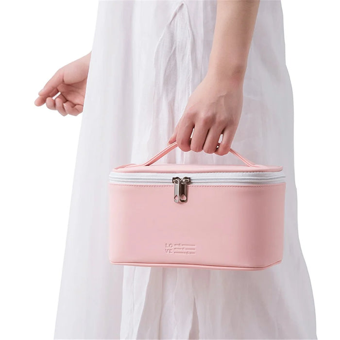 PU Leather Cosmetic Handbag Makeup Organizer Pouch Portable Travel Toiletry Bag - Pink - 2