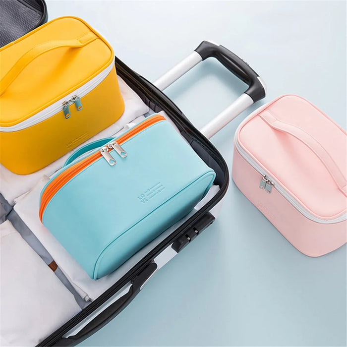 PU Leather Cosmetic Handbag Makeup Organizer Pouch Portable Travel Toiletry Bag - Pink - 5