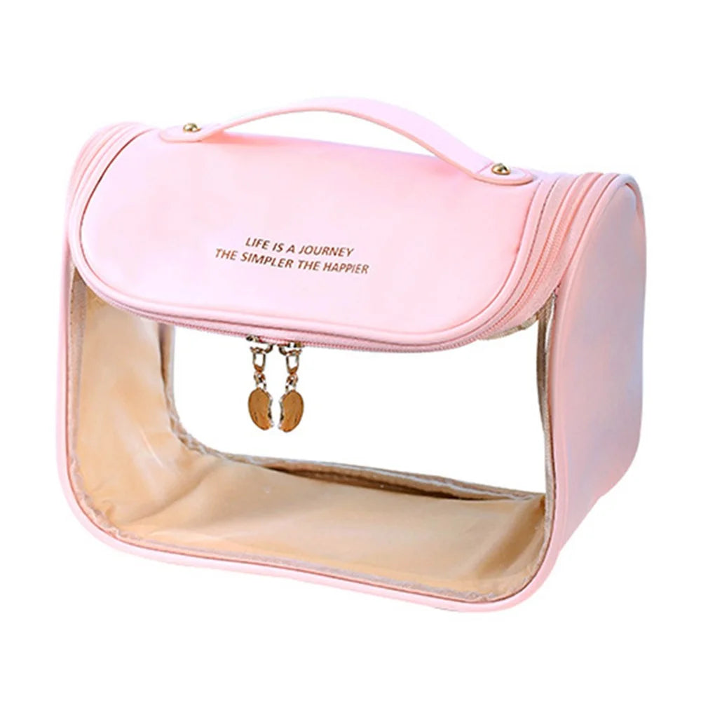 Travel Hanging Toiletry Wash Bag Transparent PVC Makeup Cosmetic Pouch Organizer - Pink - 1
