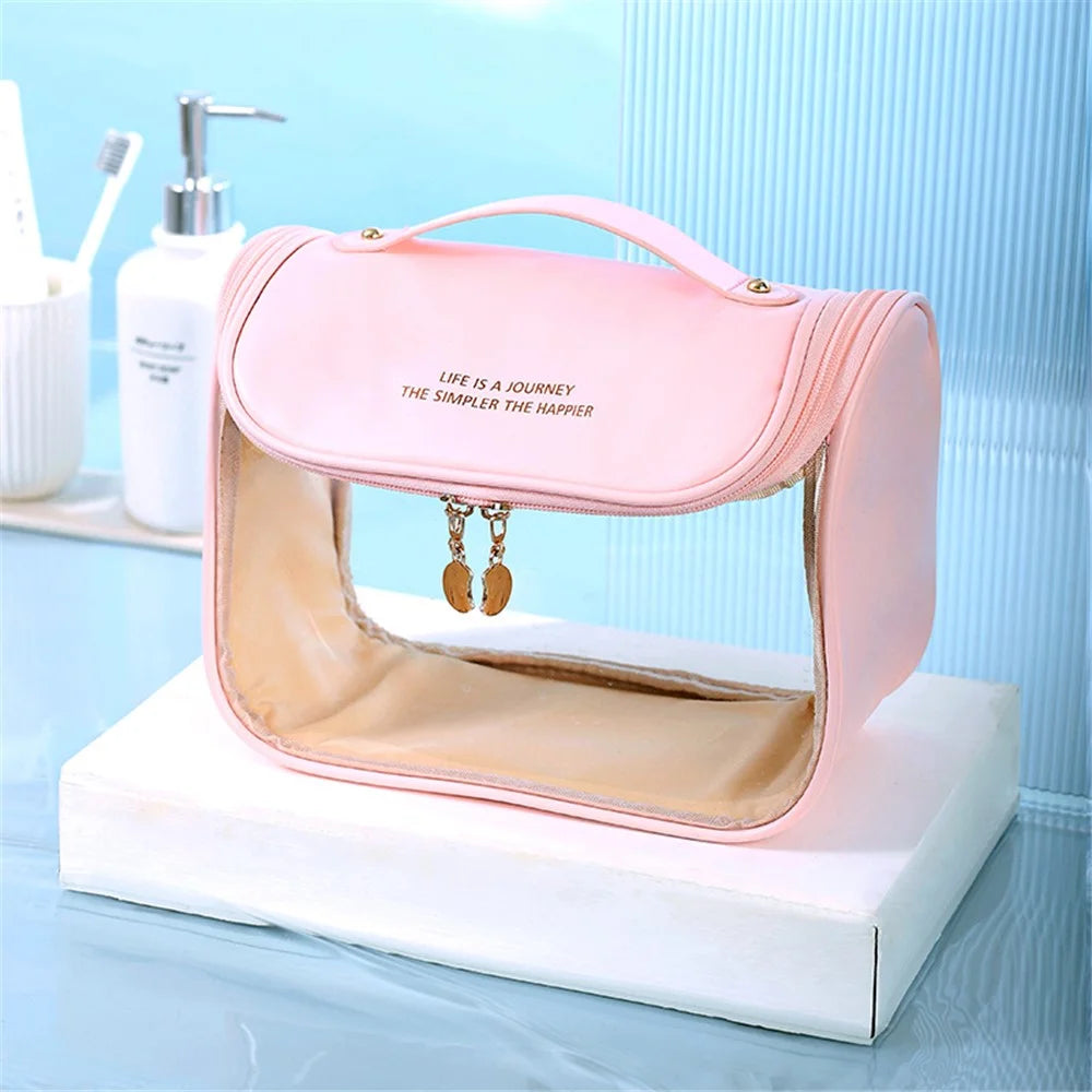 Travel Hanging Toiletry Wash Bag Transparent PVC Makeup Cosmetic Pouch Organizer - Pink - 2