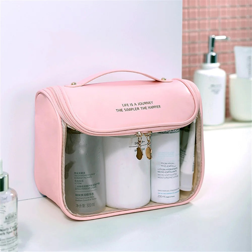 Travel Hanging Toiletry Wash Bag Transparent PVC Makeup Cosmetic Pouch Organizer - Pink - 3