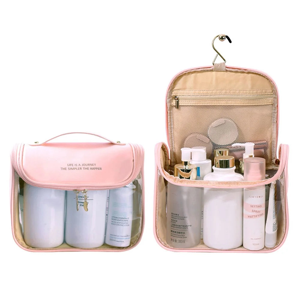 Travel Hanging Toiletry Wash Bag Transparent PVC Makeup Cosmetic Pouch Organizer - Pink - 4