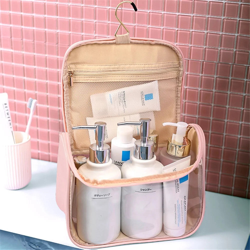 Travel Hanging Toiletry Wash Bag Transparent PVC Makeup Cosmetic Pouch Organizer - Pink - 5
