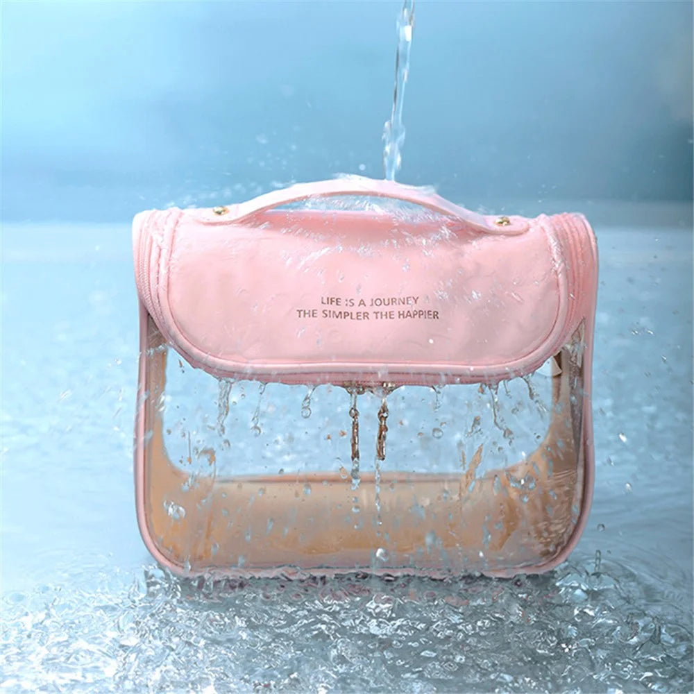 Travel Hanging Toiletry Wash Bag Transparent PVC Makeup Cosmetic Pouch Organizer - Pink - 6