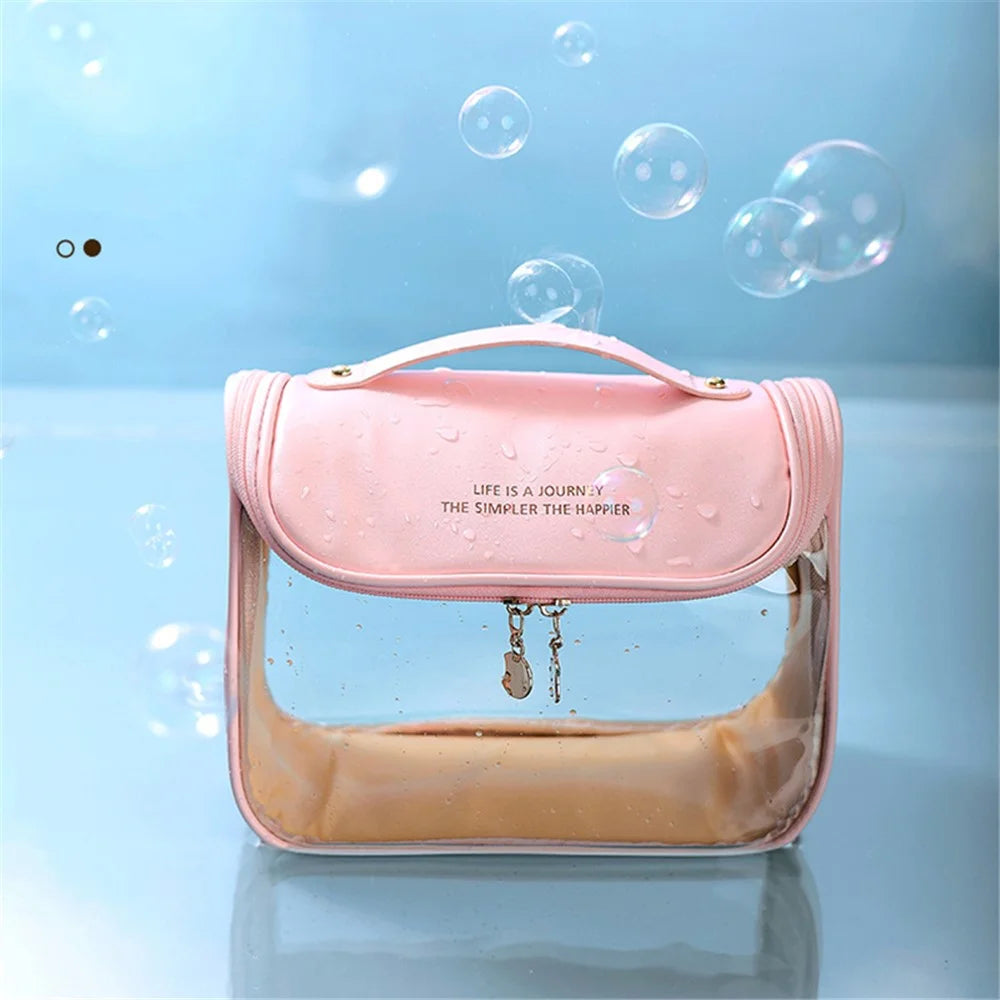 Travel Hanging Toiletry Wash Bag Transparent PVC Makeup Cosmetic Pouch Organizer - Pink - 7