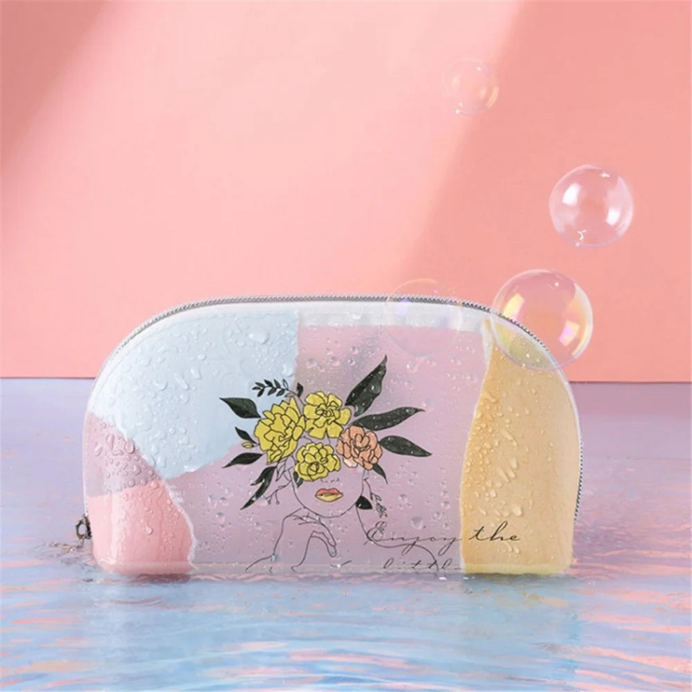 Translucent TPU Toiletry Wash Bag Lovely Girl Pattern Makeup Cosmetic Organizer Bag, Size S - Flower Crown Girl - 3