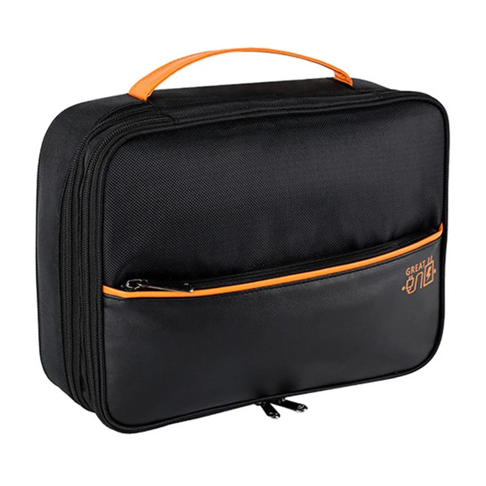 Three Layers Digital Accessories Storage Bag Polyester + PU Leather Data Cable Power Bank Handbag - Black - 1