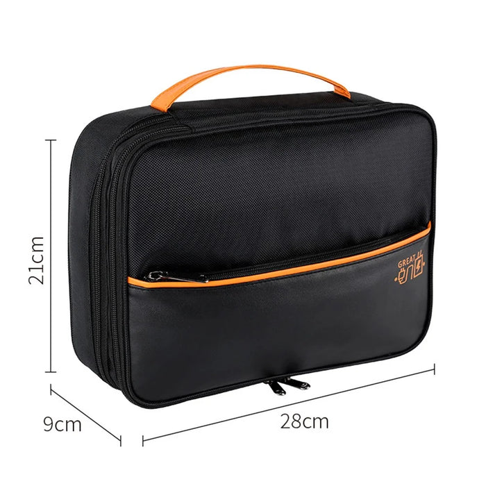 Three Layers Digital Accessories Storage Bag Polyester + PU Leather Data Cable Power Bank Handbag - Black - 2
