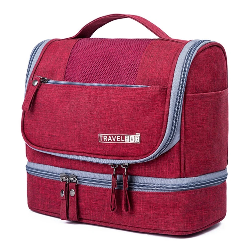 Large Capacity Toiletry Bag Dry Wet Separable Oxford Cloth Travel Hanging Wash Bag - Red - 1