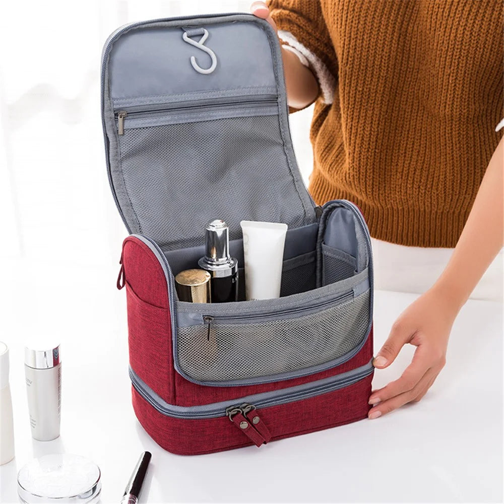 Large Capacity Toiletry Bag Dry Wet Separable Oxford Cloth Travel Hanging Wash Bag - Red - 3