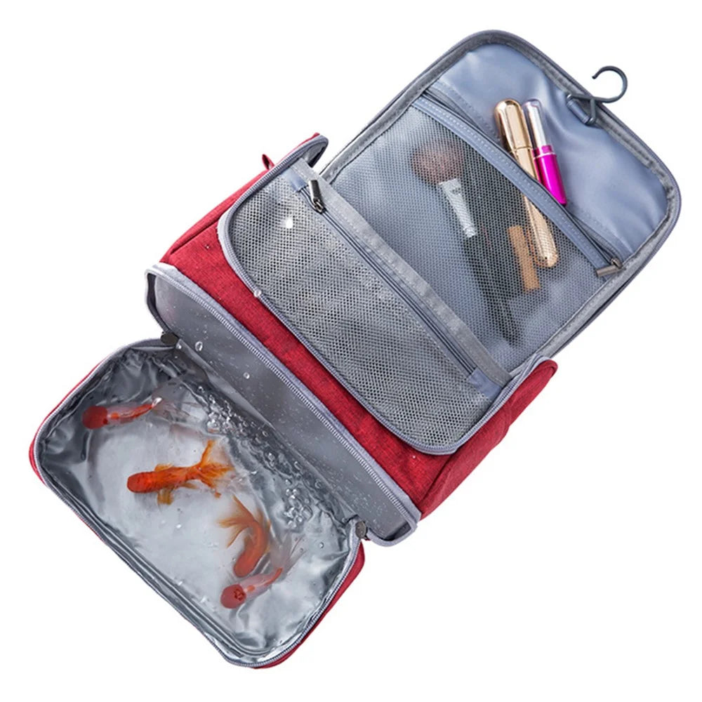 Large Capacity Toiletry Bag Dry Wet Separable Oxford Cloth Travel Hanging Wash Bag - Red - 4