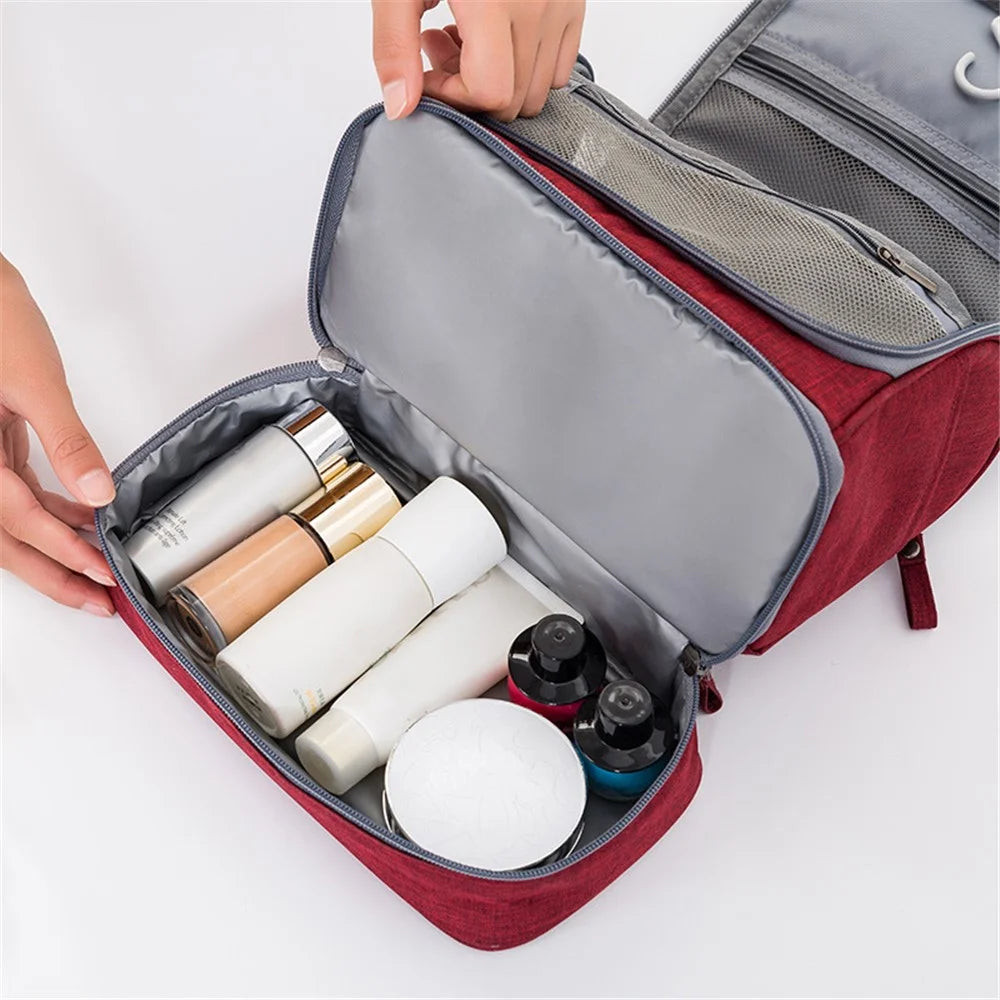 Large Capacity Toiletry Bag Dry Wet Separable Oxford Cloth Travel Hanging Wash Bag - Red - 7