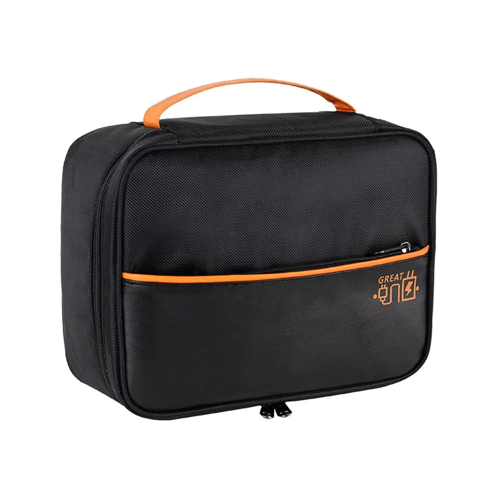 Single Layer Electronic Accessories Bag Polyester + PU Leather Handbag for Cables Hard Drive Adapter - Black - 1