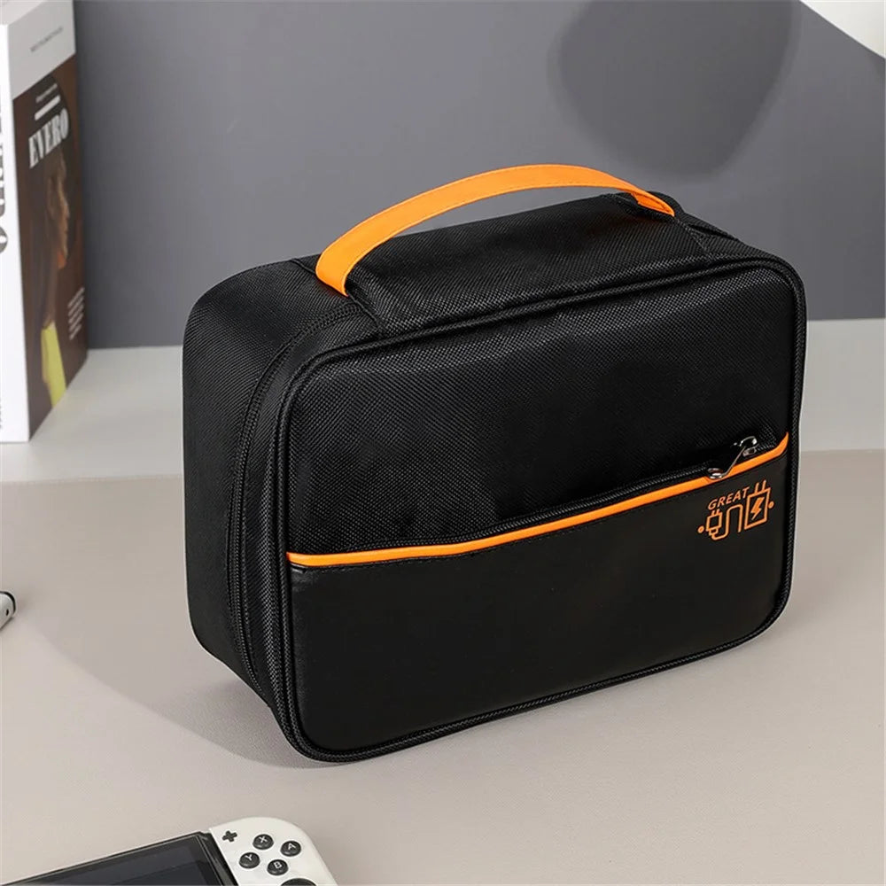 Single Layer Electronic Accessories Bag Polyester + PU Leather Handbag for Cables Hard Drive Adapter - Black - 2