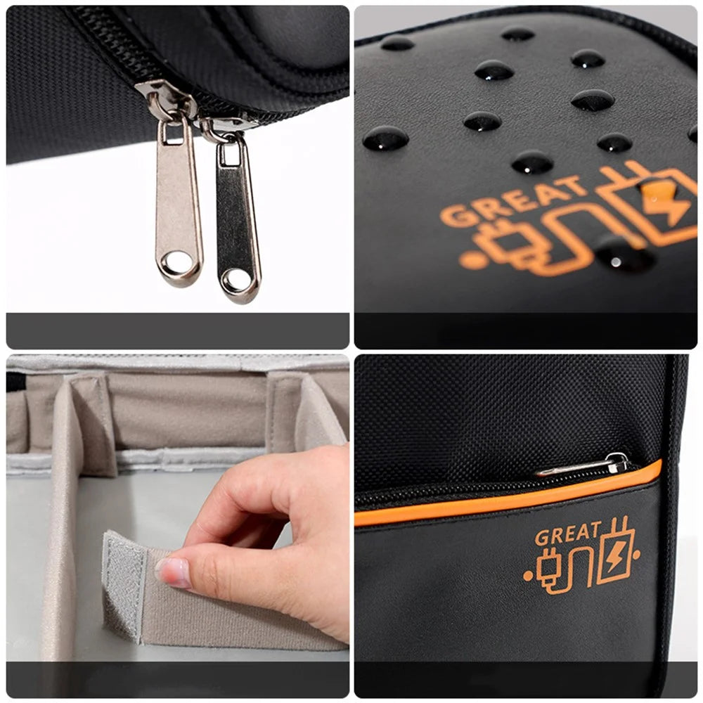 Single Layer Electronic Accessories Bag Polyester + PU Leather Handbag for Cables Hard Drive Adapter - Black - 5