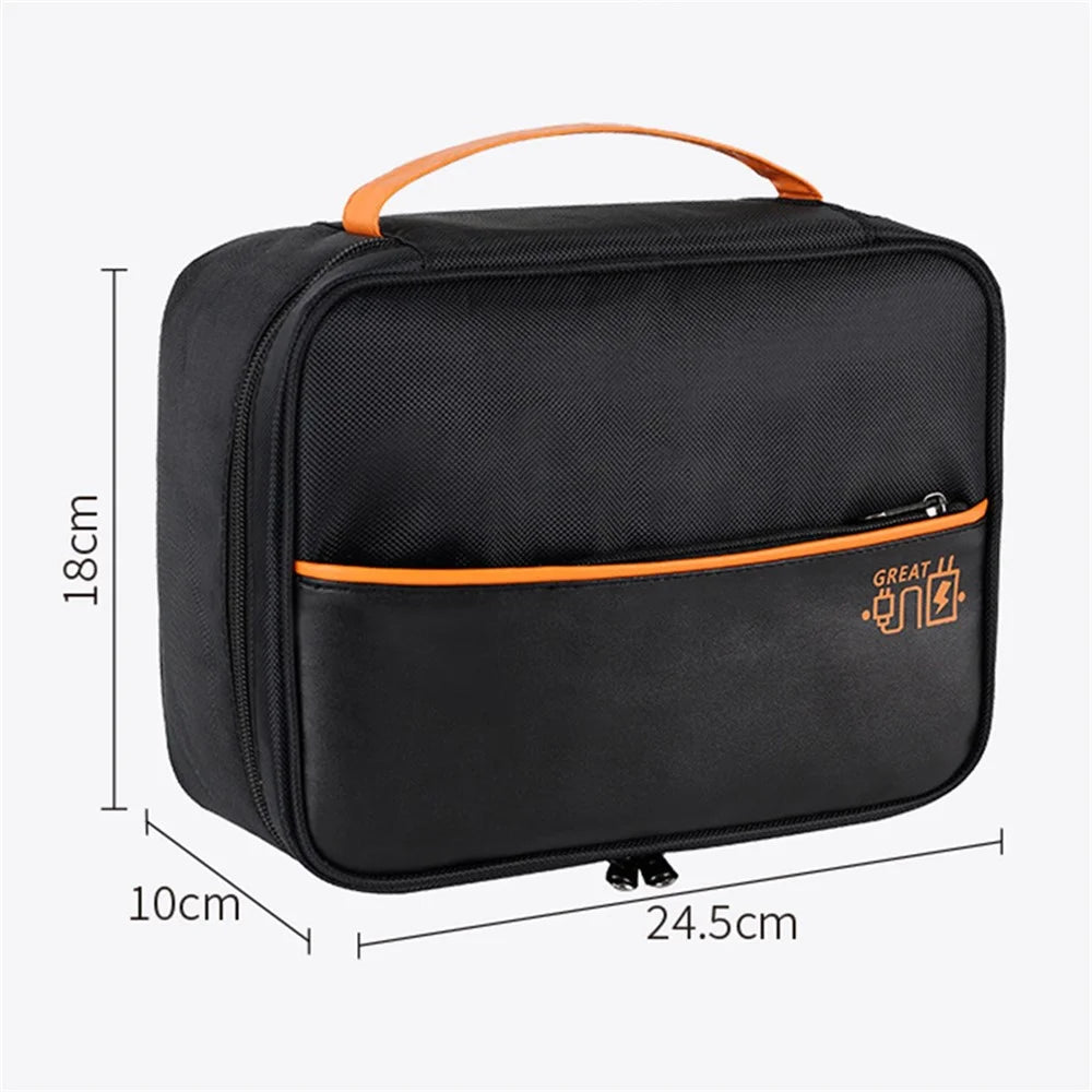 Single Layer Electronic Accessories Bag Polyester + PU Leather Handbag for Cables Hard Drive Adapter - Black - 6