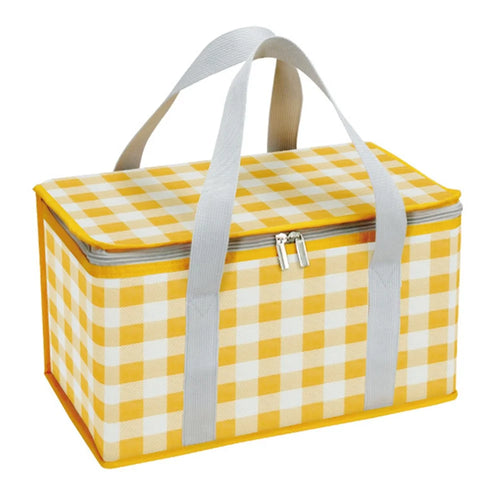Outdoor Picnic Bag Thickened Aluminum Film 600D Oxford Cloth Insulation Food Drink Storage Bag - Yellow+White Grid - 1
