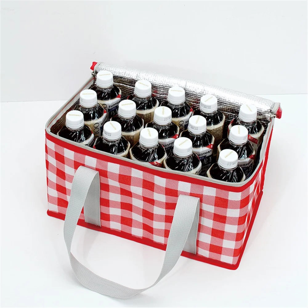 Outdoor Picnic Bag Thickened Aluminum Film 600D Oxford Cloth Insulation Food Drink Storage Bag - Yellow+White Grid - 4
