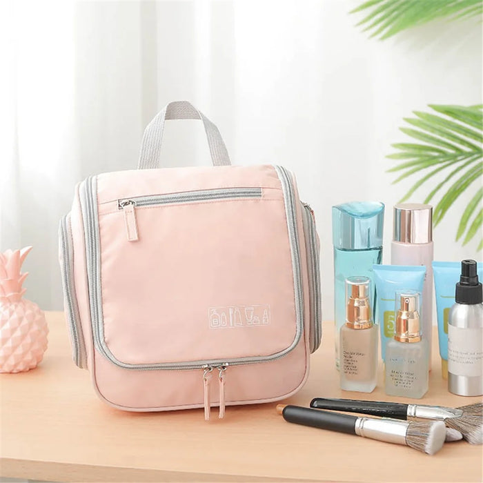 Portable Travel Toiletry Bag Polyester Makeup Cosmetics Hanging Storage Bag Container - Pink - 3